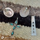 Vintage Navajo Sterling Silver Turquiose Red Coral 4 Piece Lot Pendants etc 15gm