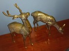 Vintage Pair Of Large Spotted Brass Deer Statues  A Buck  And A  Doe Decoration 