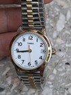 Timex Indiglo Two-tone Quartz Watch Date White Dial Wr30m Expansion Band