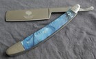 Og Vintage Shaving Straight Razor Chrome Finish Sky Blue Handle Sharp Barber