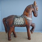 Vtg Carved Wooden Horse Figure Hammered Silver Tone Saddle Equestrian Gift 8   