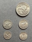 New Zealand  Lot Of 5 Silver Coins  1934-1943  Florin  6ps  3ps  50  Silver