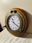 Bell Clock Co  Quartz Ship Clock Usa Port Hole Brass Wood Wall Hanging Nautical