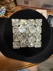 Vintage Clear Rhinestone Square Brooch Silver Tone Pin