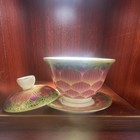 Porcelain Gaiwan Set  3   piece Tea Cup Lid Saucer  Kung Fu Tea Ware Collectible  