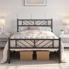 Metal Bed Frame Mattress Foundation W  Arrow Design Headboard Twin full queen
