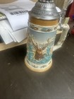 Vintage German Ceramic Beer Stein Decorative Deer Pewter Lid Nice No Box New