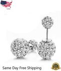 Women Fashion Silver Plated Crystal Ear Stud Earrings Lab-created