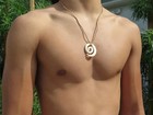Hawaiian Hawaii Jewelry Spiral Bone Carved Pendant Necklace choker