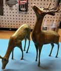 Vintage Pair Large Brass Buck Stag Doe Deer Sculptures Mcm  1960 s