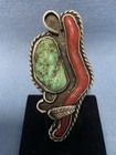 Nice Vintage Sterling Silver Turquoise And Coral Ring huge 02-012 
