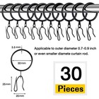 Black Curtain Rings With Hooks 30mm Internal Diameter Metal Loop 30 Pcs