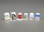 Lot 6 Porcelain Christmas Thimbles Birds Poinsettia Vintage
