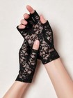 Women s Short Floral Lace Gloves Fingerless Wrist One Size Black Floral Lace