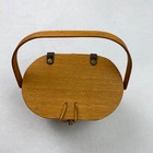 Vtg 2002 Amish Handmade Basket Woven Purse Tote Wood Handle Signed Wisconsin