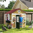 Beige Wooden Kids Outdoor Playhouse With Planter Pots   Opening Windows Ages 3-8