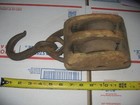 Very Old  Double Wooden Pulley With Hook