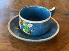 Vintage Mexican Pottery Blue Cup Saucer Tlaquepaque