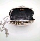 Vintage La Regale Clamshell Silver Tone Purse Bag Metal Chain Art Deco Style