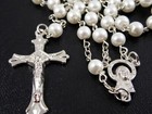 Catholic Glass Pearl Rosary Beads 6 Mm With Silver Plated Cross Crucifix  - New