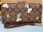 Coach X Peanuts Long Zip Around Wallet Snoopy Woodstock Khaki Signature New