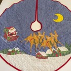 Vintage Style Quilted Christmas Tree Skirt Santa Reindeer Blue Polka Dot 33in