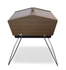 Vtg Mid Century Modern Sewing Box Portable Wood Storage Caddy Collapsible Legs