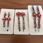 Rhinestone Crystal Ab Bobby Pins Barrette Hair Clips Red  3 Sets Fairy Vtg Look