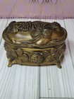 Antique Casket Trinket Box 1890-1910 Footed Spelter Gold Wash Art Nouveau Vtg