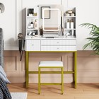 Vanity Desk Makeup Dressing Table Desk Set W  3-color Dimmable Lights   5 Drawer