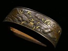 Edo Shakudo Signed By Bishokyu Fuchi Sword Fittings Flower Bird Japan Antique
