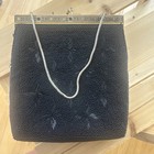 Vintage Hand Beaded Purse Clutch Hand Bag Black Hong Kong Frame Gold Tone