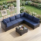 7 Pieces Outdoor Furniture Set Patio Wicker Rattan Sectional Sofa With Table