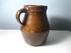 Antique Redware Pitcher Jug Brown Manganese Glaze 19th Century 1800 s