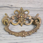 Pair Antique Horned Devil Satyr Cast Brass Drawer Pulls Ornate Victorian 3  Ctc