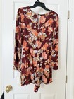 Rewind Women s M Burgundy Floral Romper Long Sleeve V-neck Tie Front