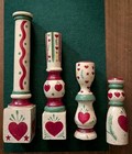 4 Early Hand-painted  Carved German Folk Candlesticks  Made In The 1920s 