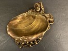 Antique Bronze Pin Tray art Nouveau signed maiden france C 1925 card Tray flower