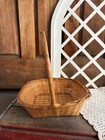 Vintage Cottagecore Wicker Basket W  Handle Braided Rim Woven Easter