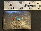 Vintage Sterling Silver Native American Turquoise   Coral Belt Buckle