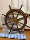 Antique Wooden Ship s Helm 106cm Vintage Marine Decor  Sailboat Prop