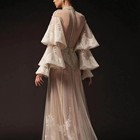 High Neck Prom Dress Long Sleeves With Ruffles Lace Appliques Party Evening
