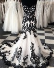Gothic Mermaid Wedding Dresses Off Shoulder Lace Appliques Black Bridal Gowns