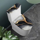 Black Gold Marble Toilet Lid Cover And Tank Set 2 Pcs Washable For Bathroom