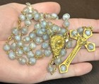 Vtg Blue Glass Givre Beads Gold Tone Crucifix Italy Italian Rosary Unique