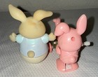 Lot 2 Vintage Bunny Rabbit Toys Russ Wobble Wind Up Mommy Baby