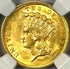 1854  3 Gold Indian Princess Ngc Au58   excellent Luster