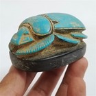 Ancient Egyptian Turquoise Scarab In Antique Style With Hieroglyphic Inscription