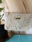 Ivory Lace Wristlet Clutch Bag Floral Lace Overlay Zip Top  Lace Fabric