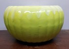 Vtg Mcm Drip Glaze Fluted Ceramic Planter Melon Shaped Pot Yellow Stripe Usa 9 